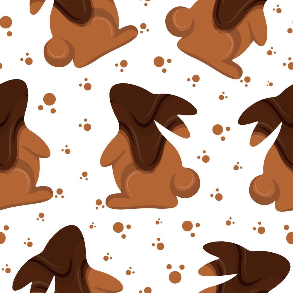 seamless pattern with gingerbread cookies in the shape of a rabbit standing on its hind legs and looking up with crumbs and covered in dark chocolate, for Easter decorations and backgrounds vector