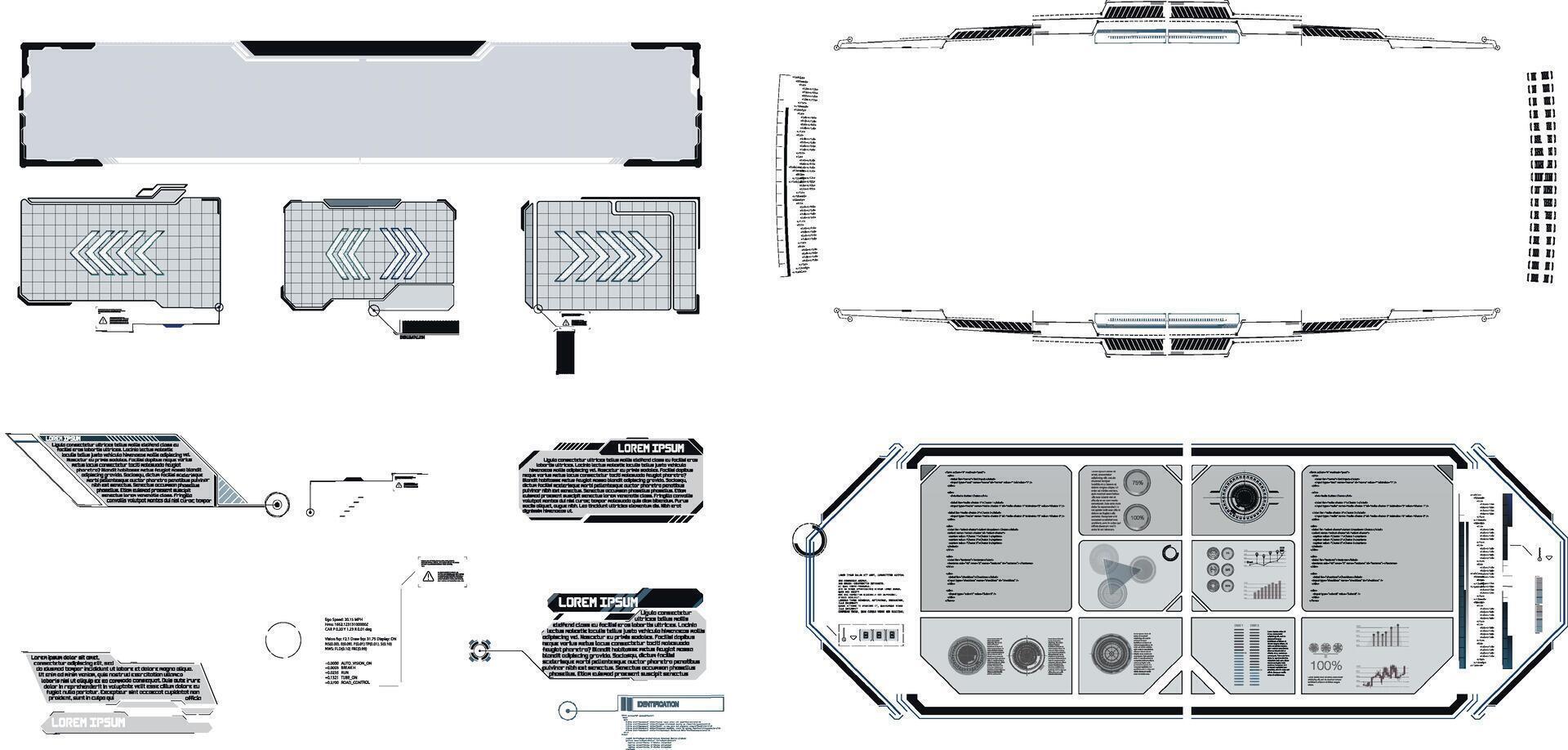 Futuristic user interface design elements showcase complex data visualization in a sleek, modern layout. vector
