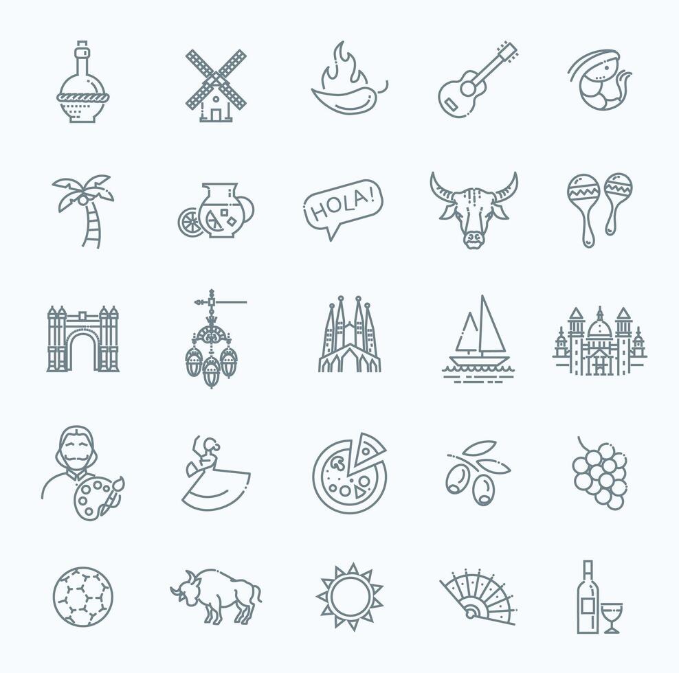 Spain outline flat icon collection vector