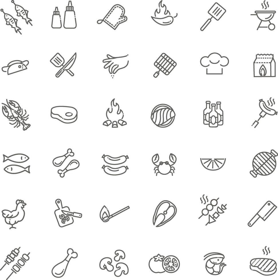 Barbecue Line Icons vector
