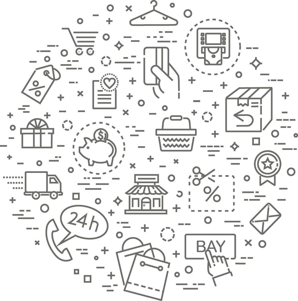 Thin lines web icons set. E-commerce, shopping vector