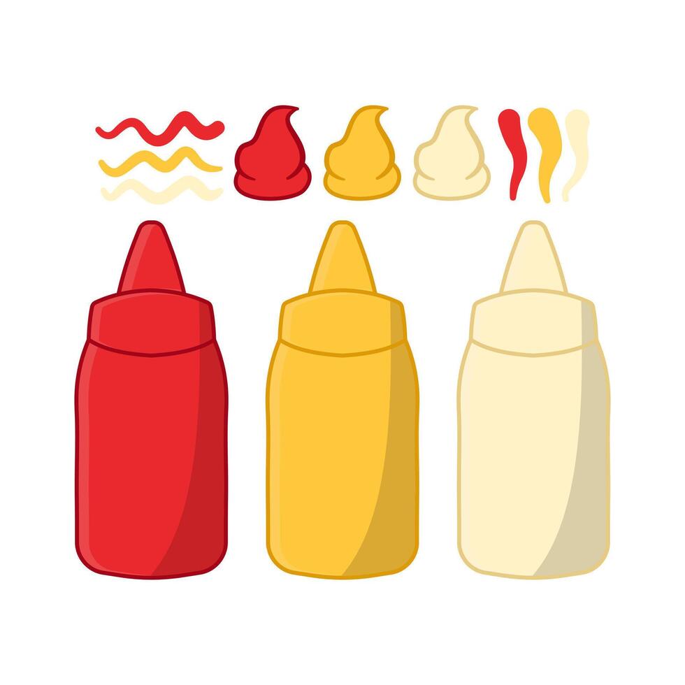 Ketchup, Mustard, and Mayonnaise Bottles Illustration vector