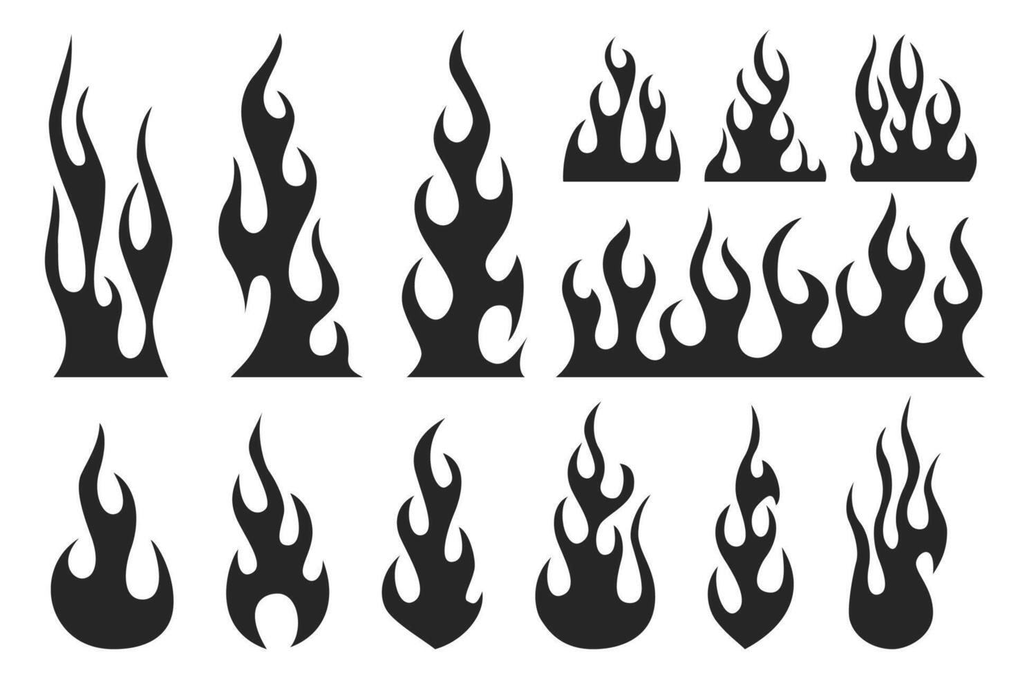 Set of black flame silhouettes in various shapes vector