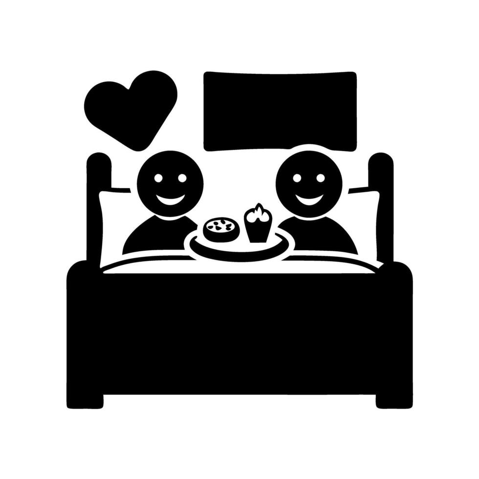 breakfast in bed with heart shaped decoration and a smiling couple sharing a sweet moment, perfect for Valentines Day or romantic mornings vector