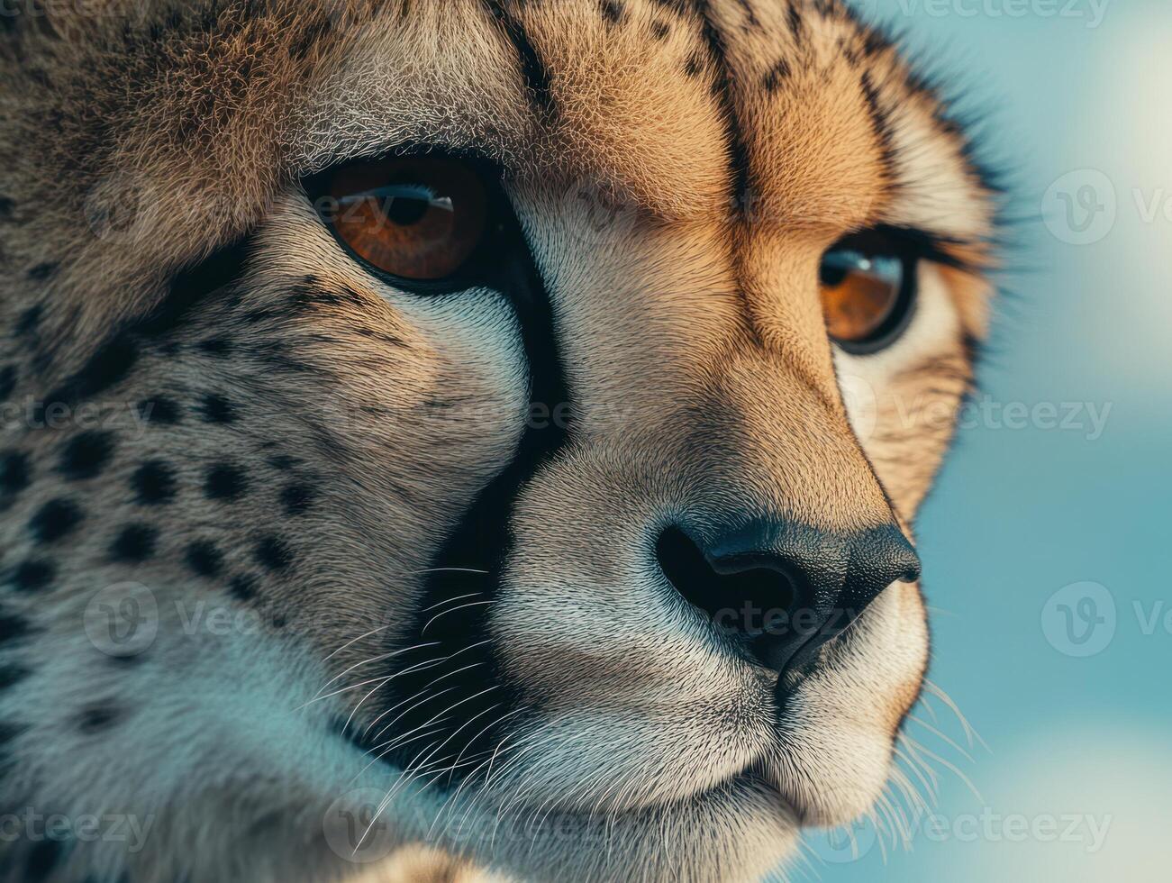 Minimalist close up portrait of a cheetahs face for animal art and decor photo