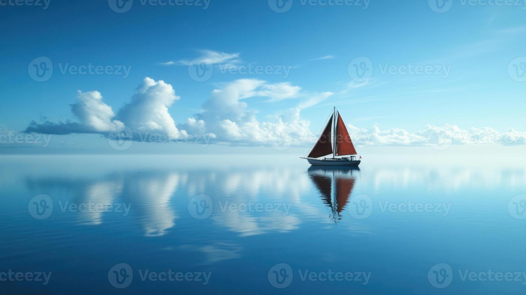 Serene aerial view of luxury yacht on calm blue ocean for travel and nautical adventures photo