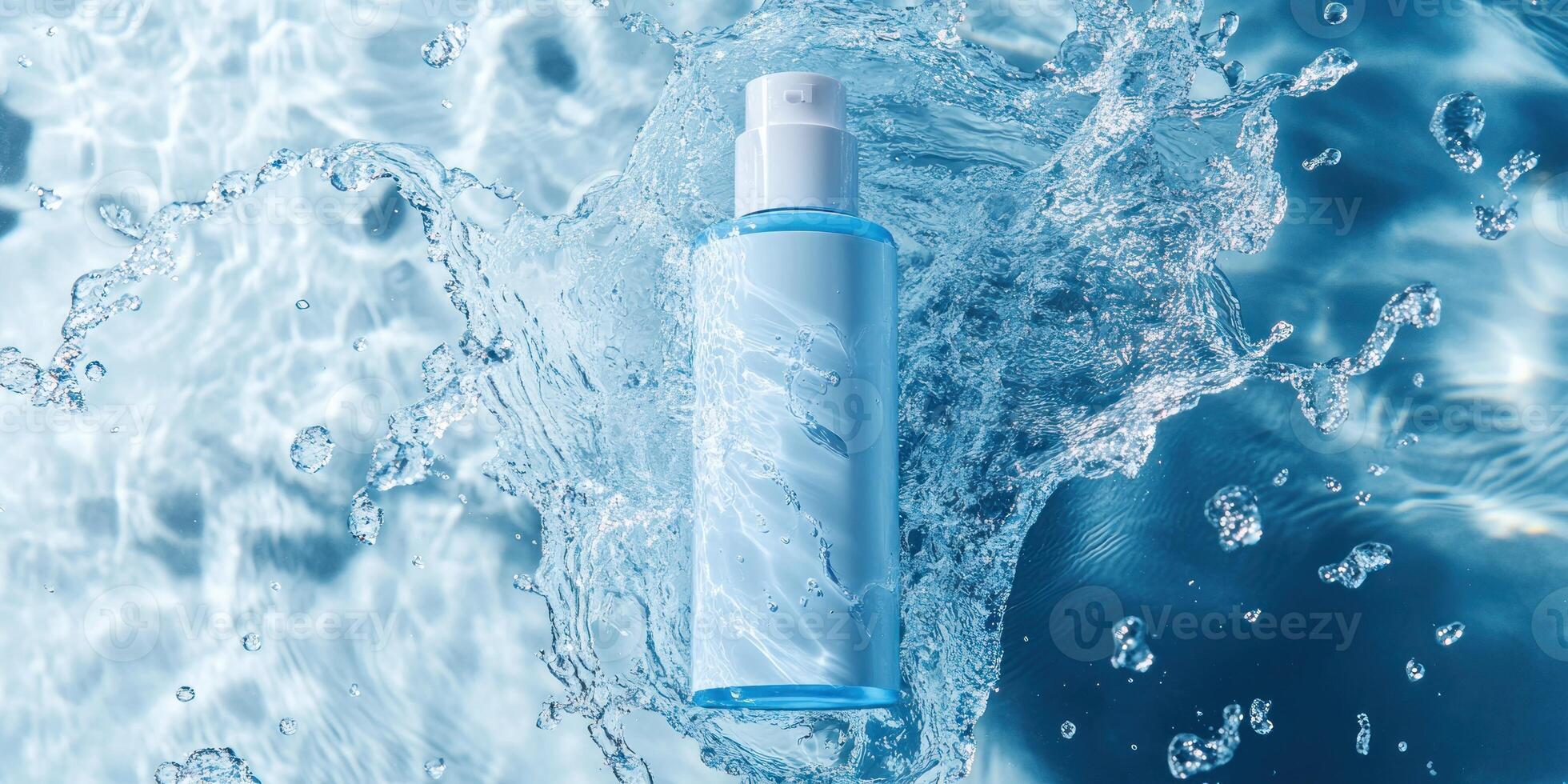 Dynamic water splash with refreshing bottle design for skincare and beauty concepts photo