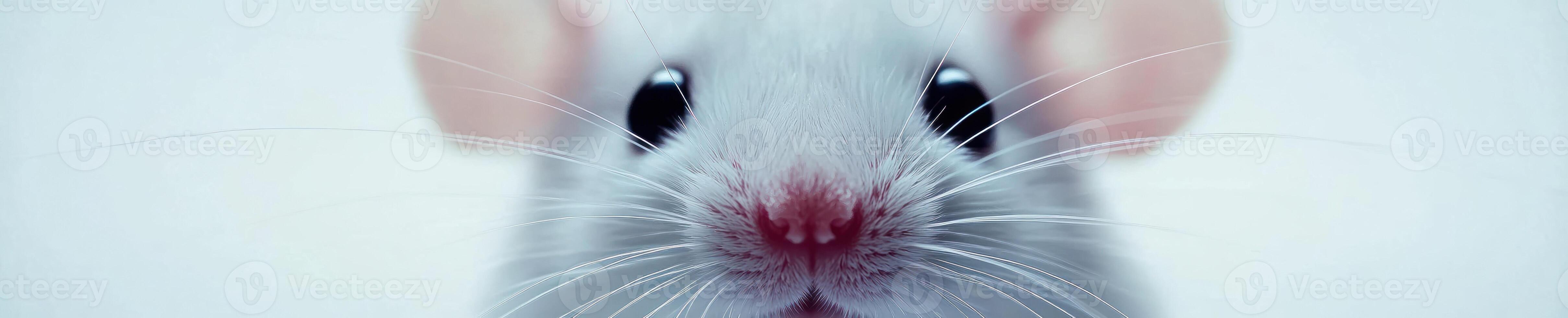Extreme close up of a white laboratory mouse face for scientific study photo