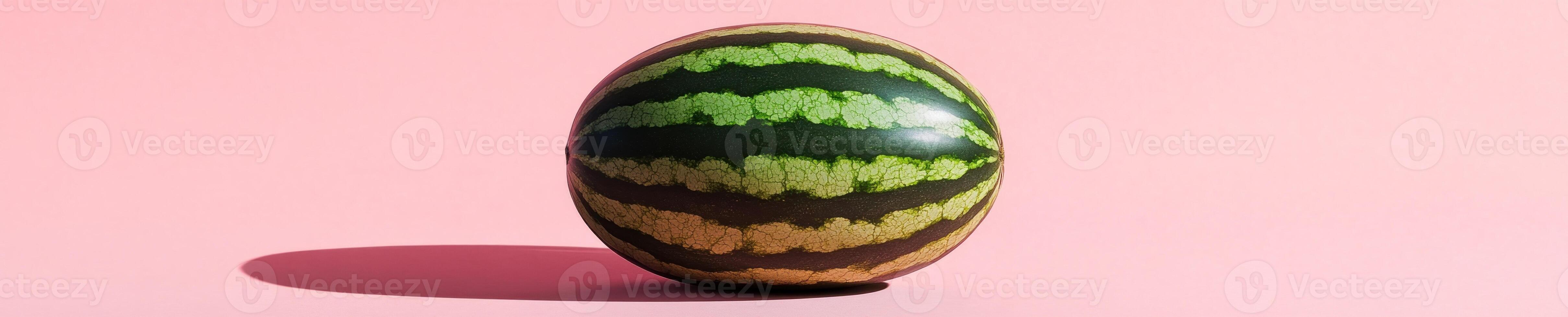 Minimalist composition with a single round watermelon on pink background photo