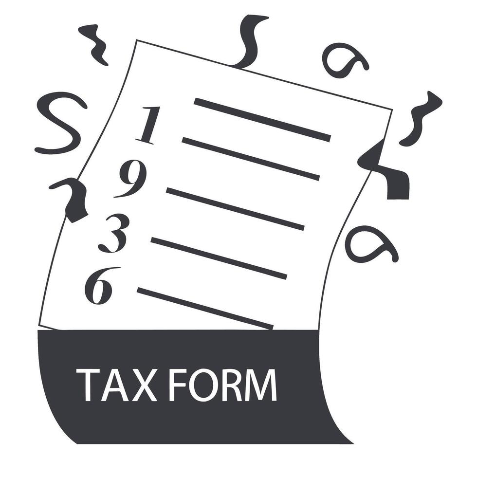 tax form with swirling symbols and numbers, illustrating a lively and creative Tax Day background concept vector