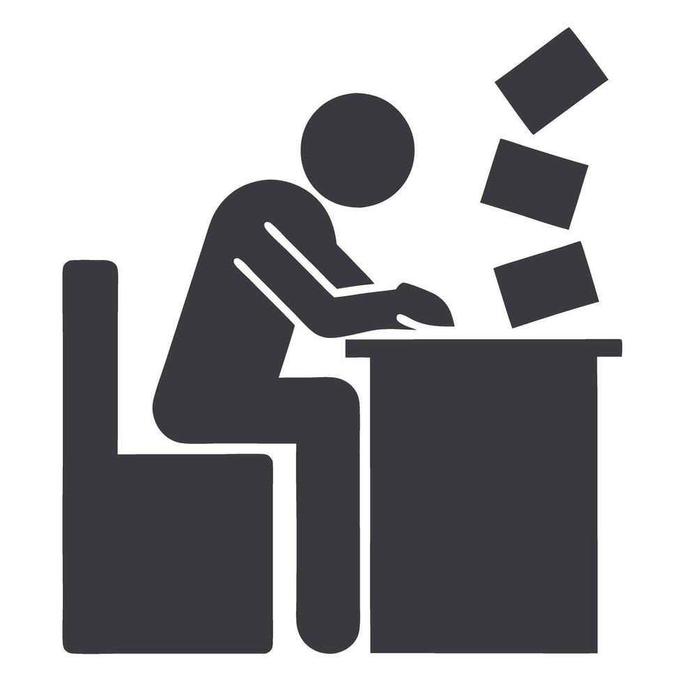 Overwhelmed person at desk with tax papers, signifying stress and deadline pressure during Tax Day background vector
