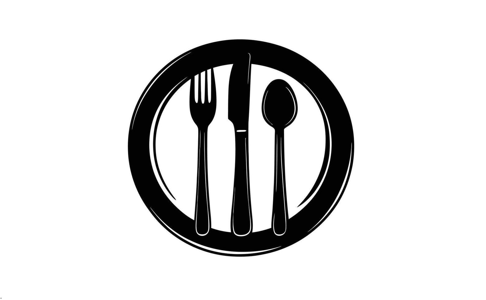 A black and white logo of a fork and spoon vector