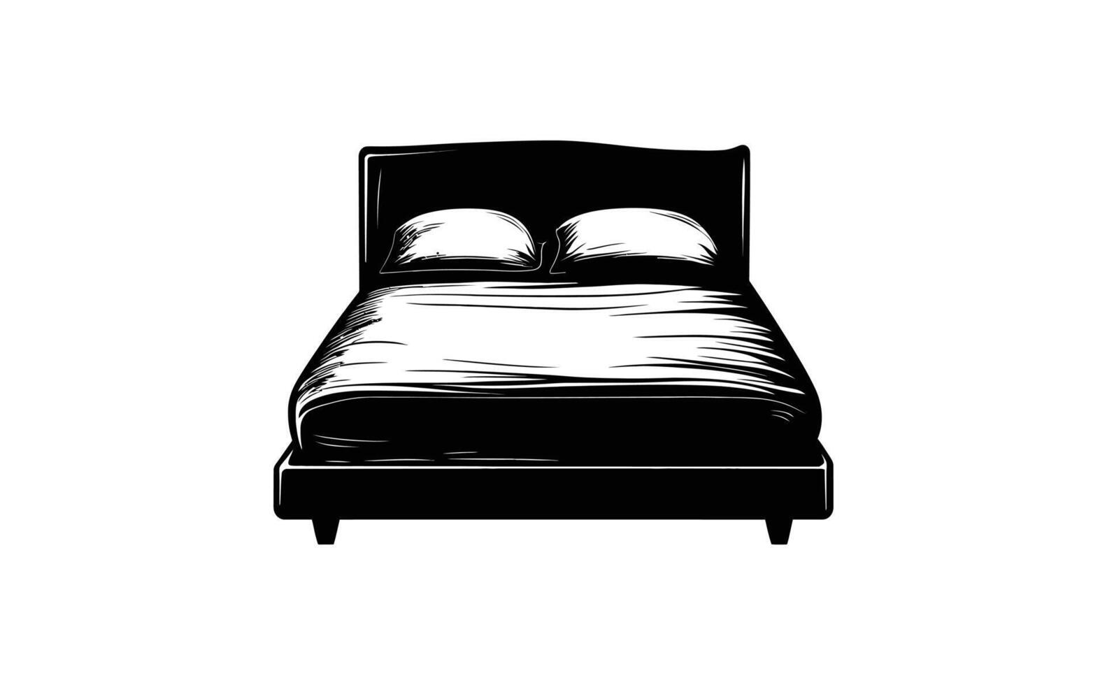 A black and white illustration of a bed vector