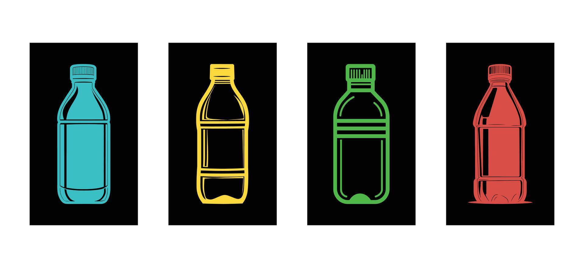 Four different colored bottles on a black background vector