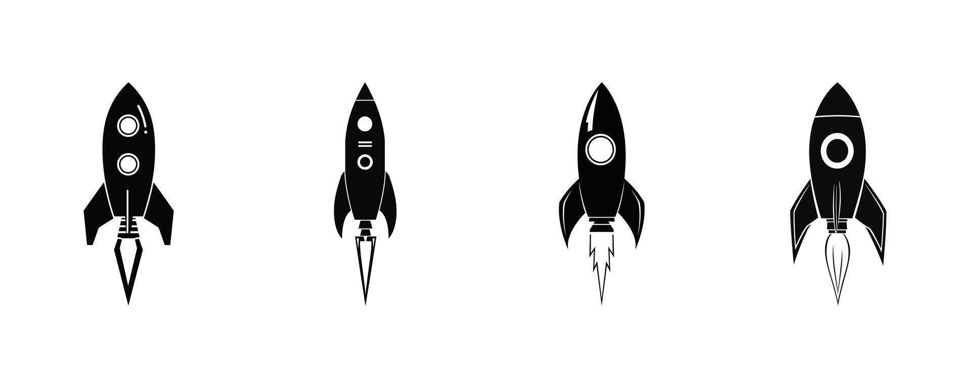Four black and white rocket ships on a white background vector