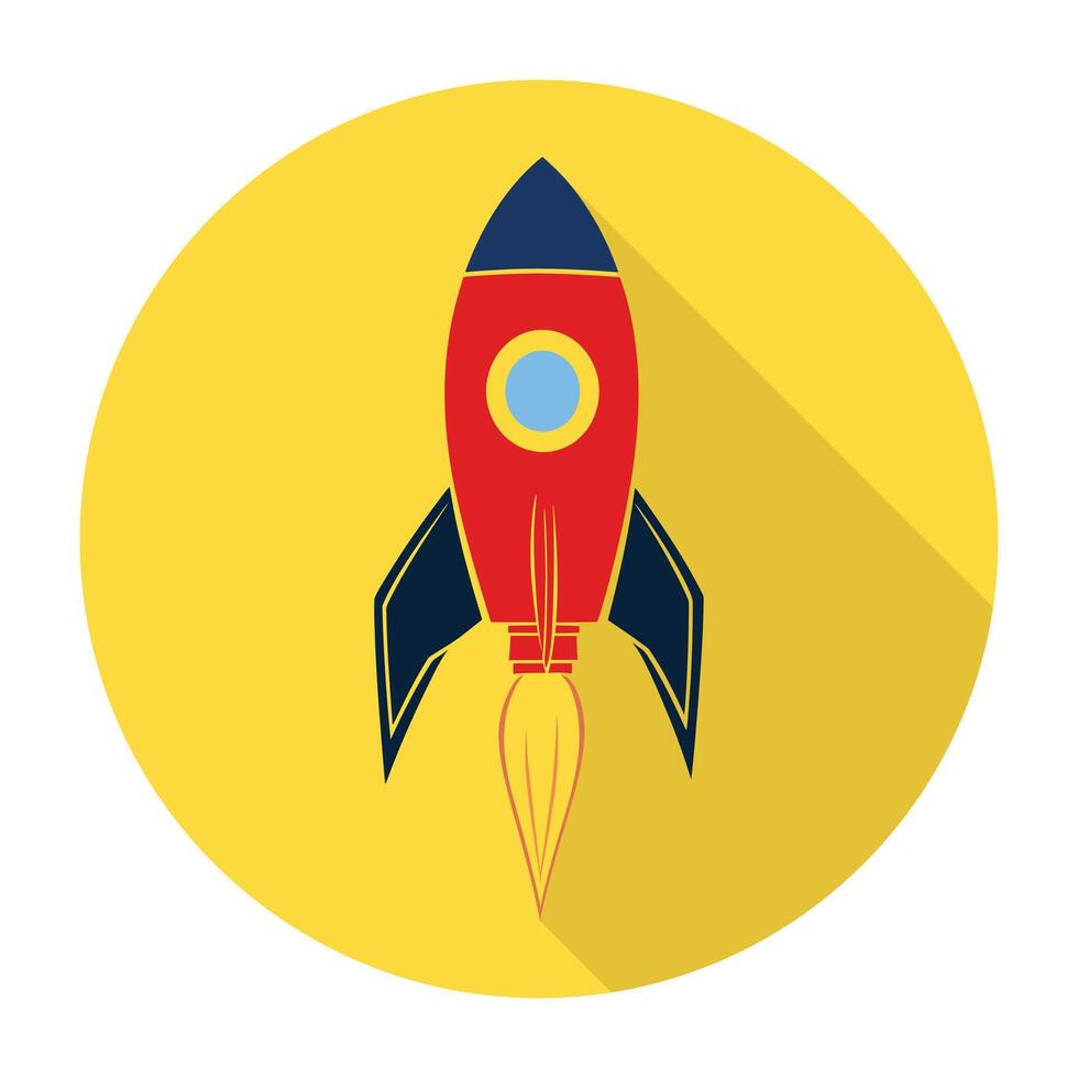 A red rocket ship icon on a yellow background vector