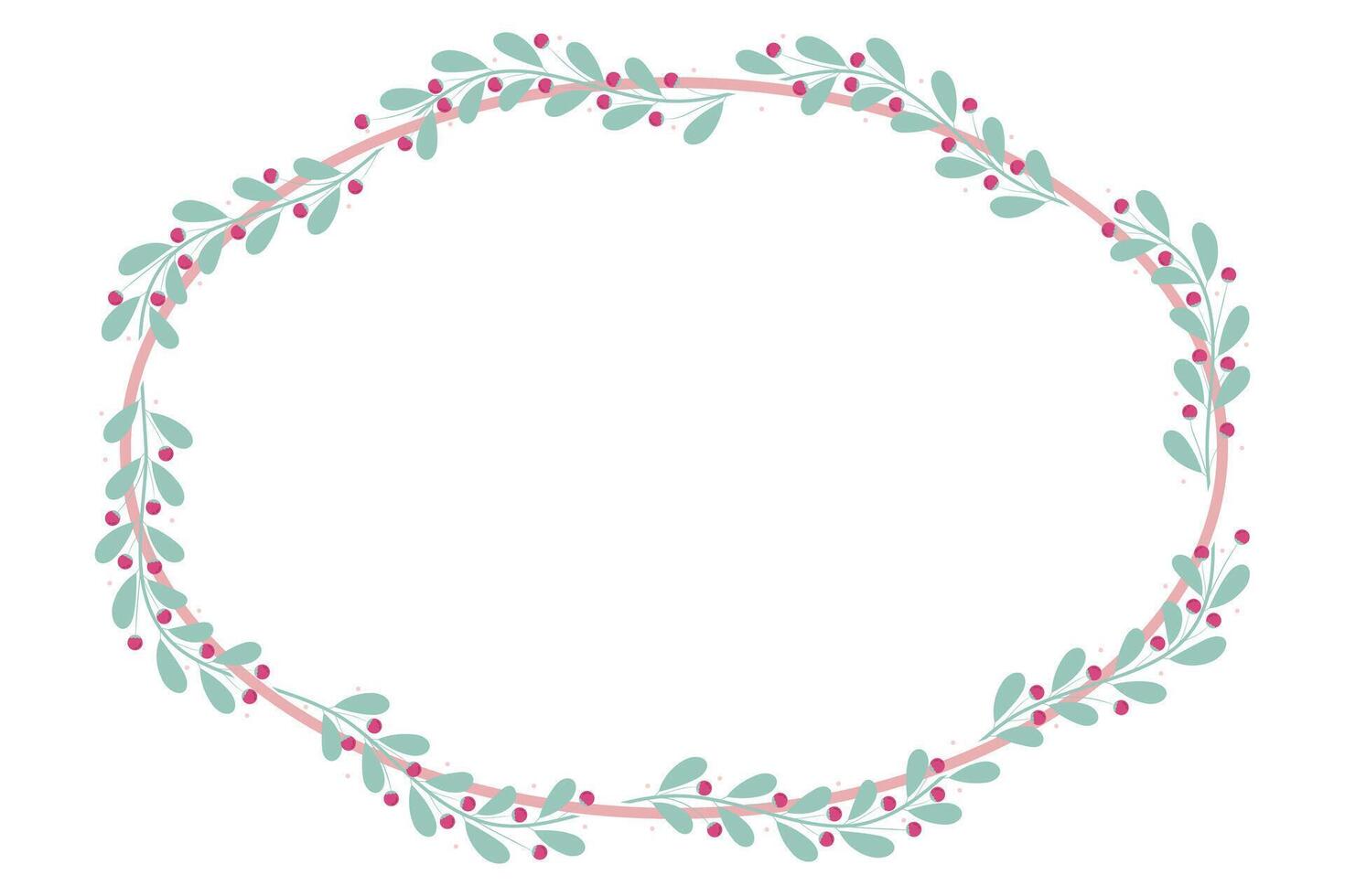 Oval Circle Frame With Pink And Green Leaves Decoration vector