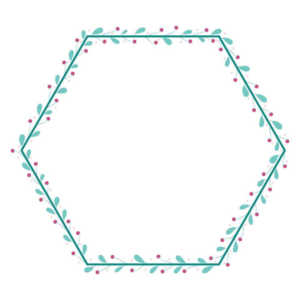 Hexagonal Wreath Frame With Green Leaves Decoration vector