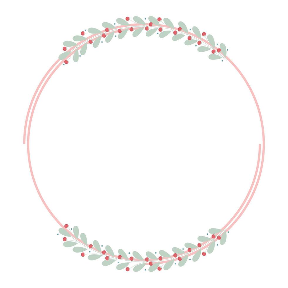 Pink Circle Wreath Frame And Green Leaf Decoration vector