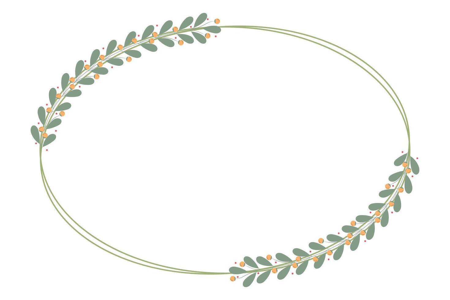 Oval Circle Wreath Frame With Yellow And Green Leaf Decoration vector