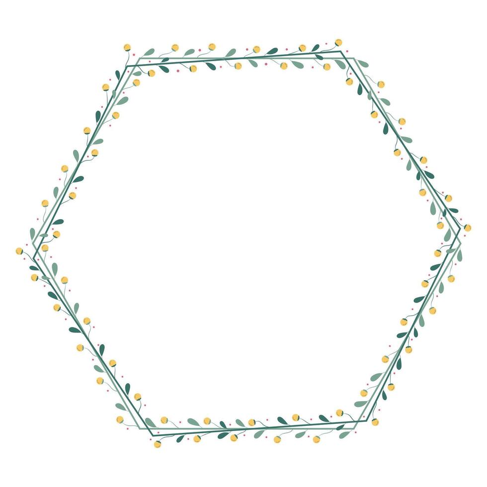 Polygon Wreath Frame With Yellow And Green Leaf Decoration vector