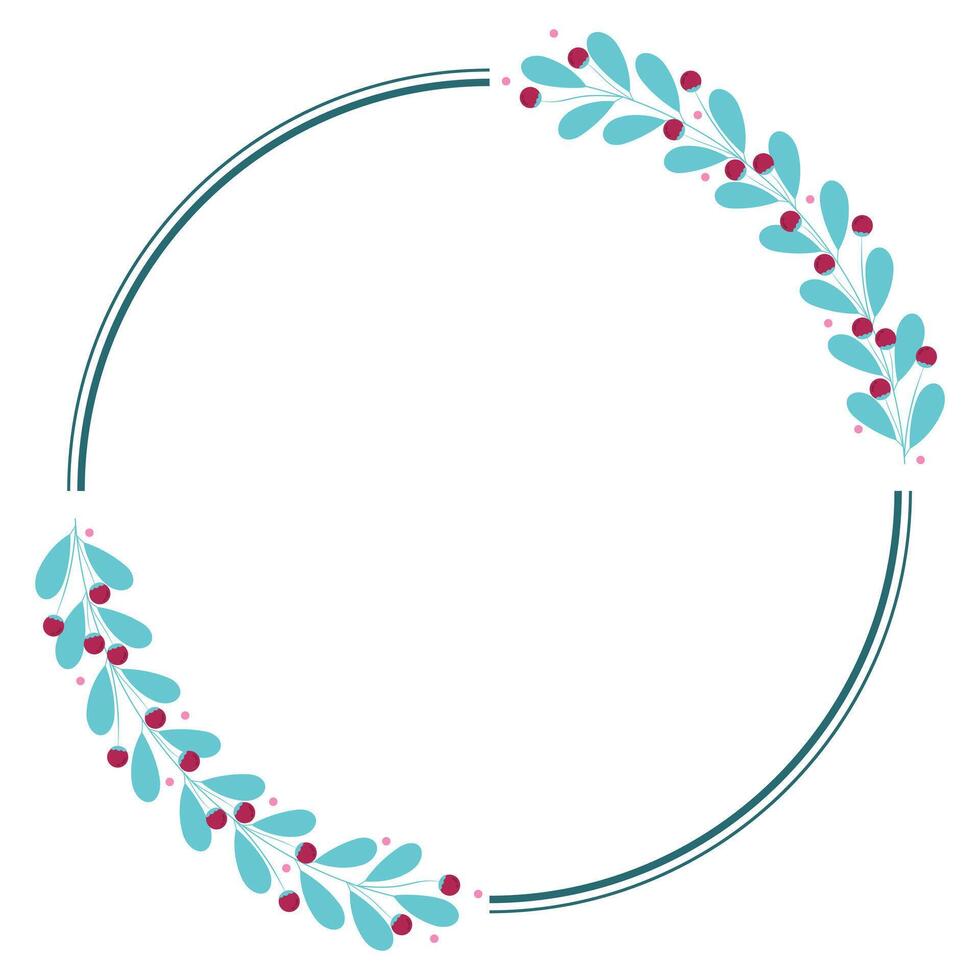 Circle Wreath Frame With Red And Green Leaves Decoration vector