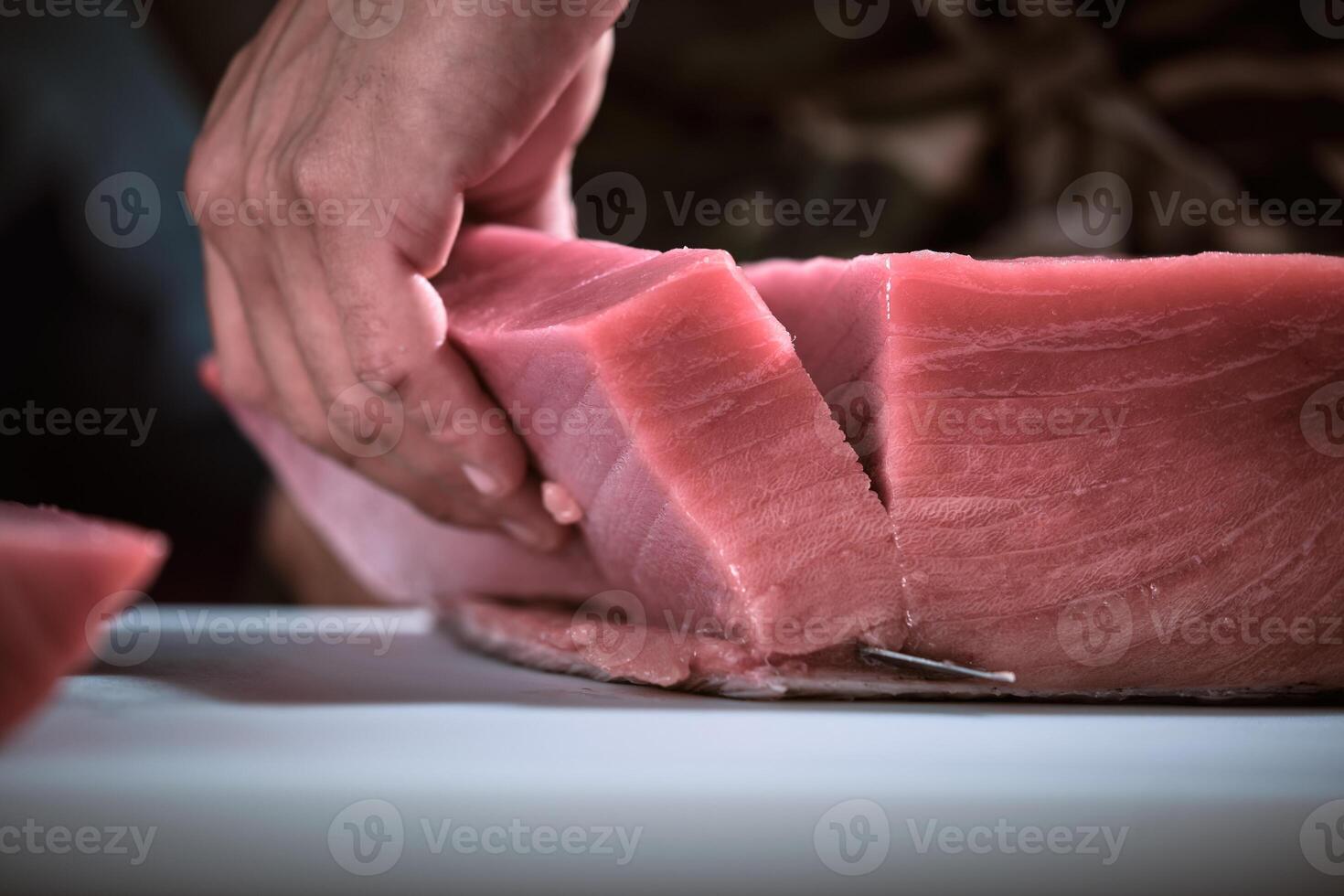 Meat slicing in action photo
