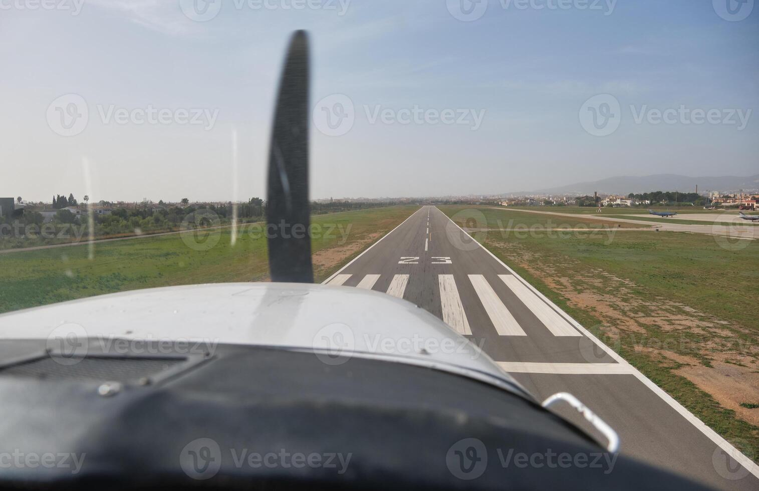 A view of a runway from an airplane photo