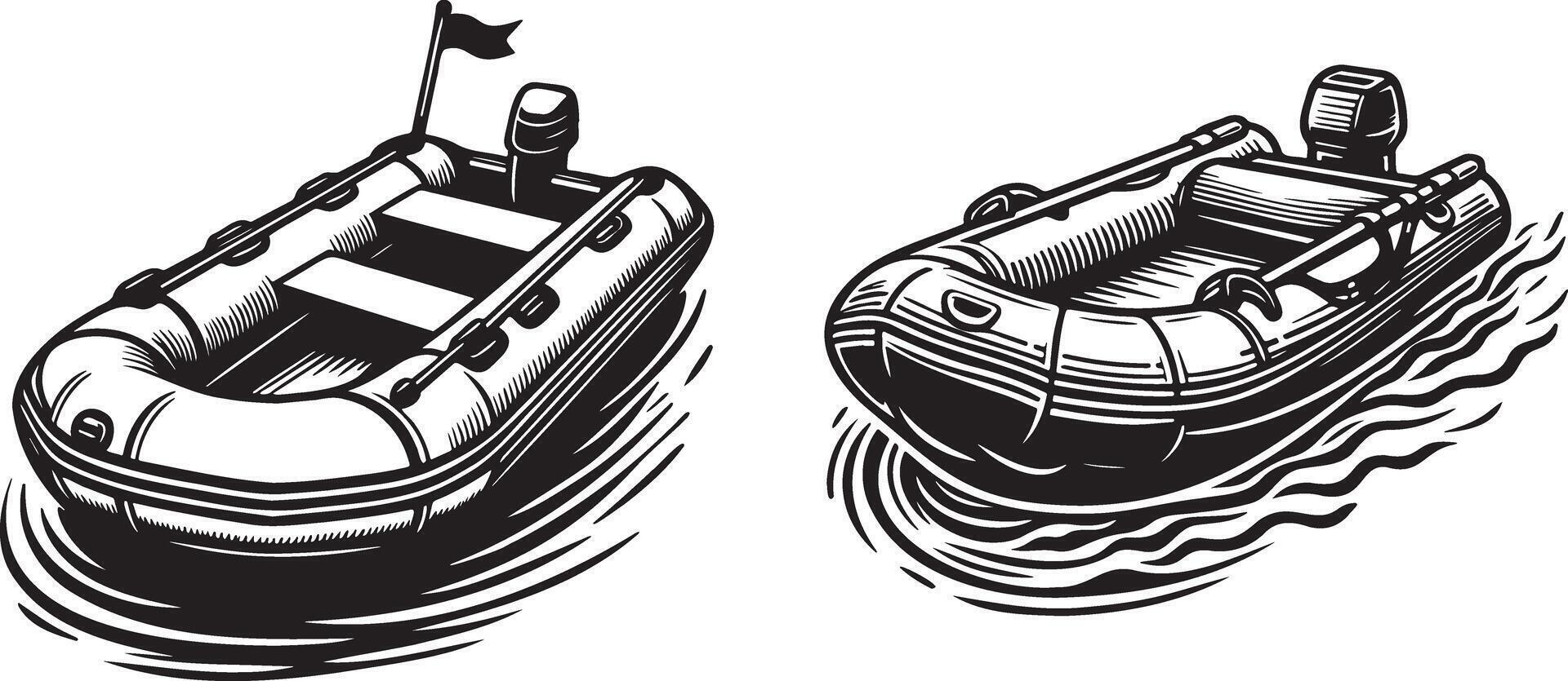 Inflatable Boat Illustration Set. vector