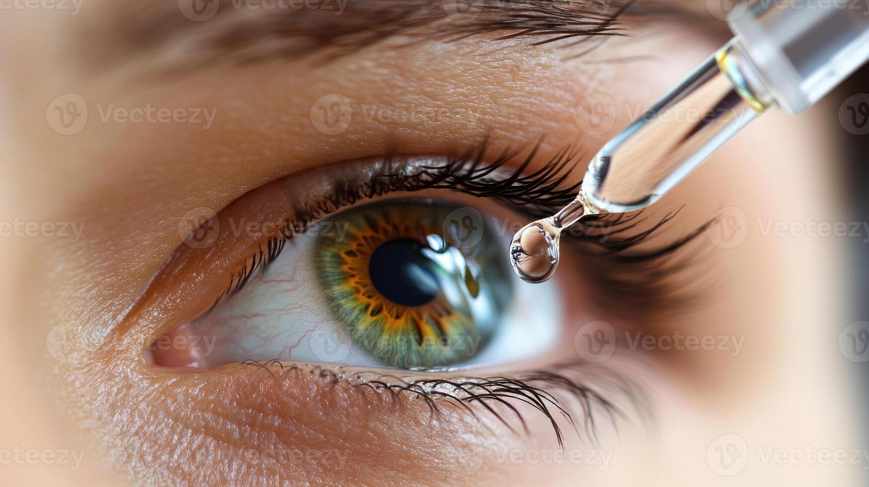Close-up of an eye with eye drops being applied for refreshment. photo