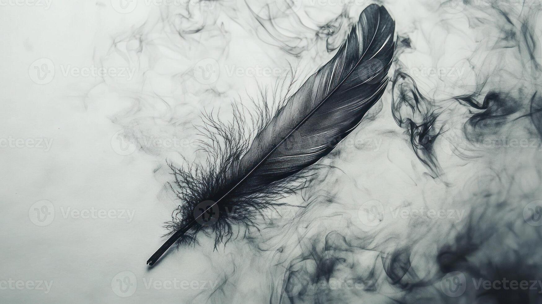 A delicate feather amidst swirling smoke, creating an ethereal atmosphere. photo