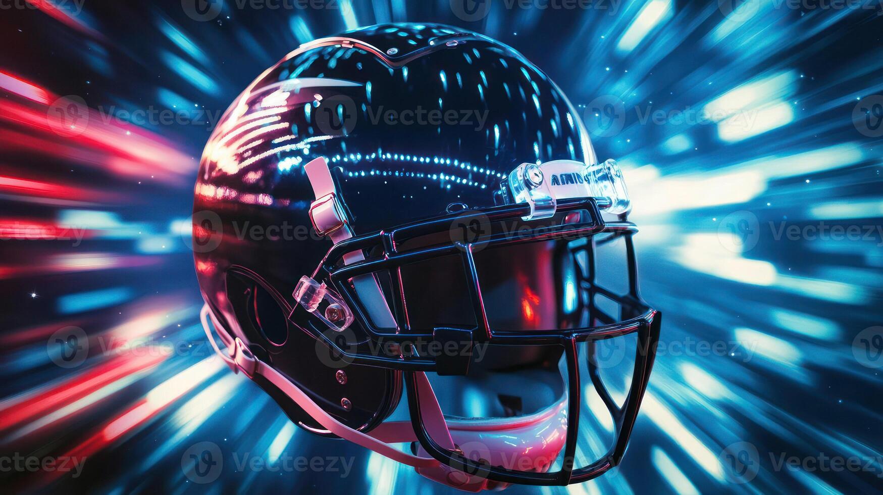 A futuristic football helmet with a vibrant, dynamic background. photo