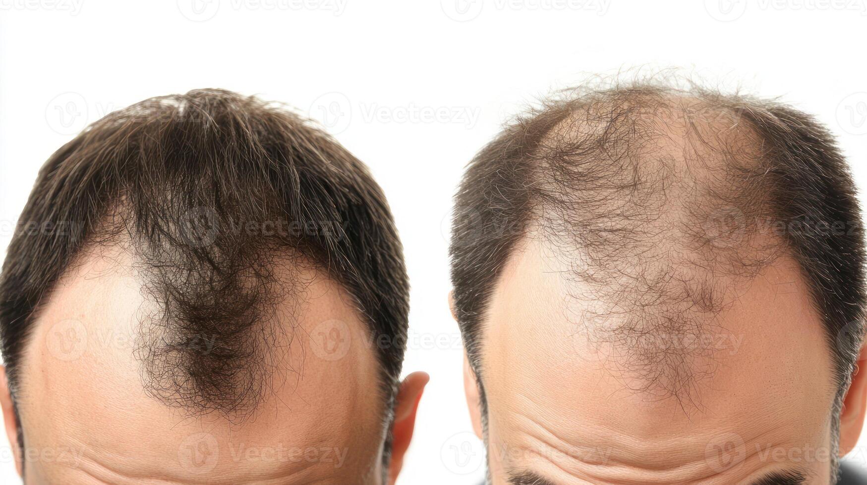 A stark comparison of hair loss in men, illustrating the effects over time. photo