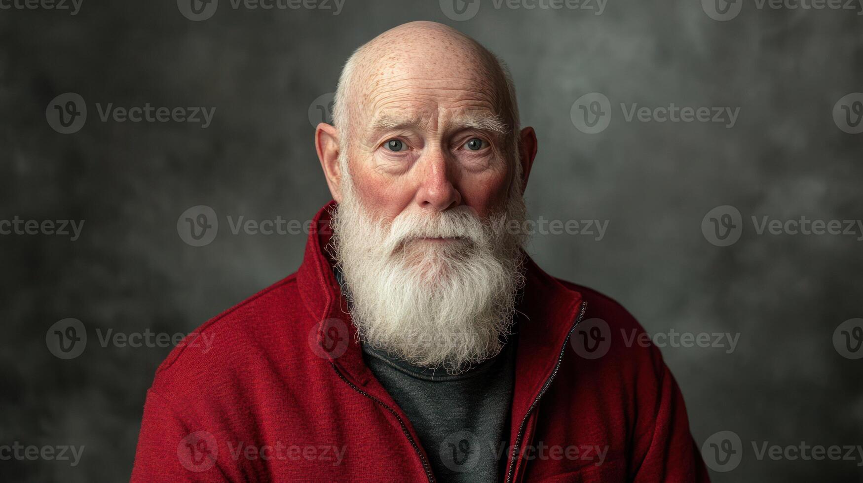 A thoughtful elderly man with a white beard in a red sweater. photo