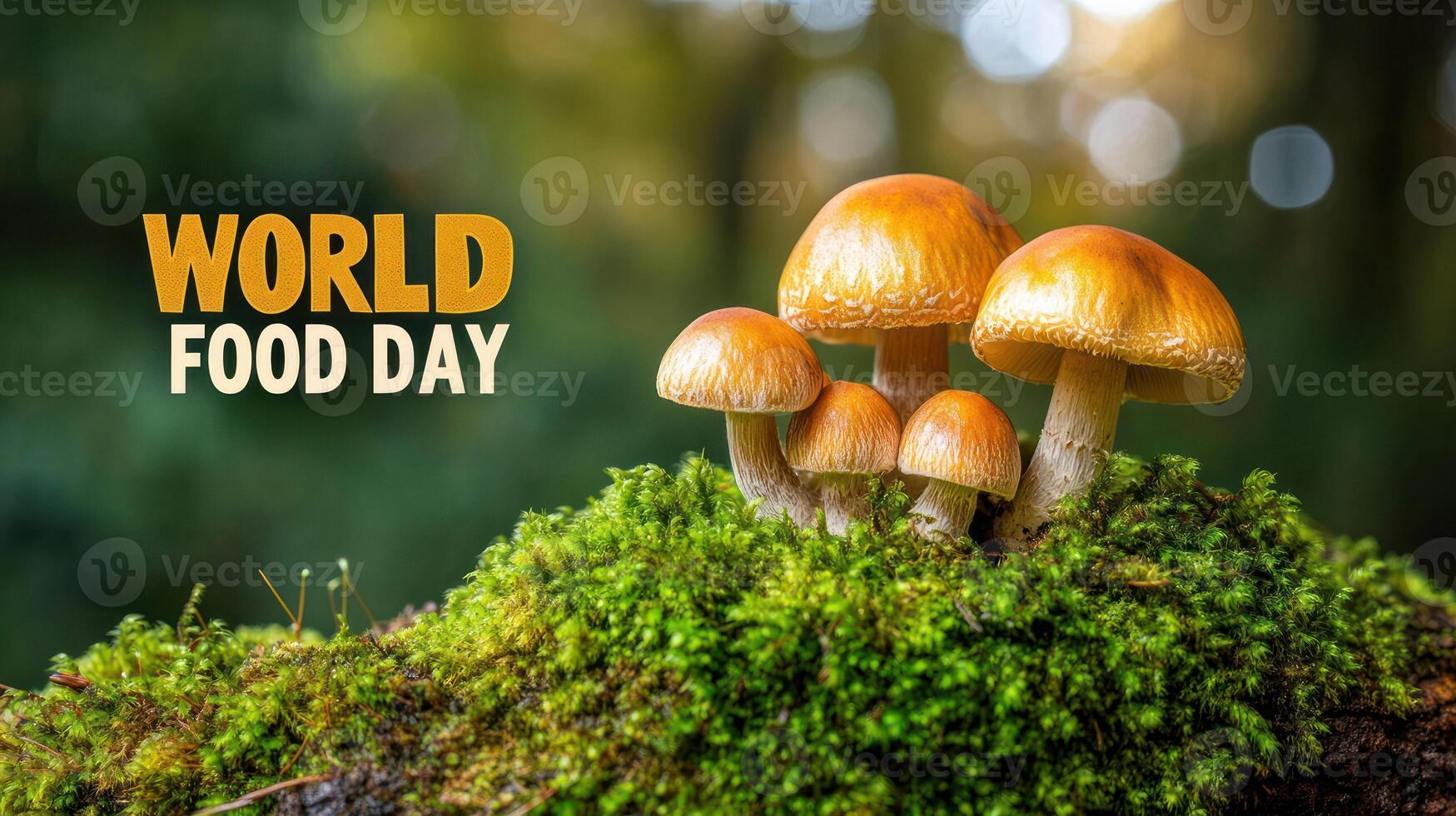 A vibrant cluster of mushrooms on moss celebrating World Food Day. photo