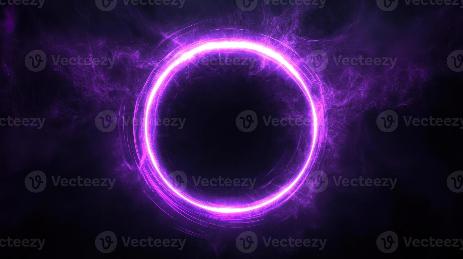 A glowing purple ring surrounded by ethereal energy in a dark backdrop. photo