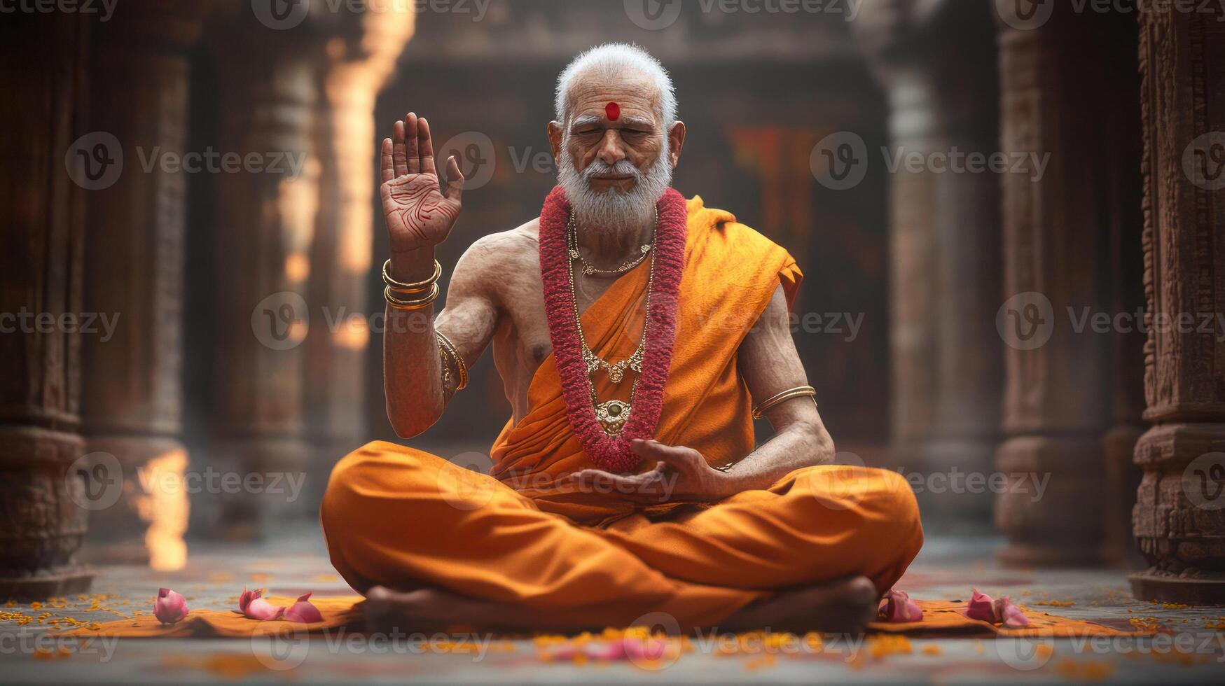 An elderly sage in meditation, radiating peace and spirituality. photo