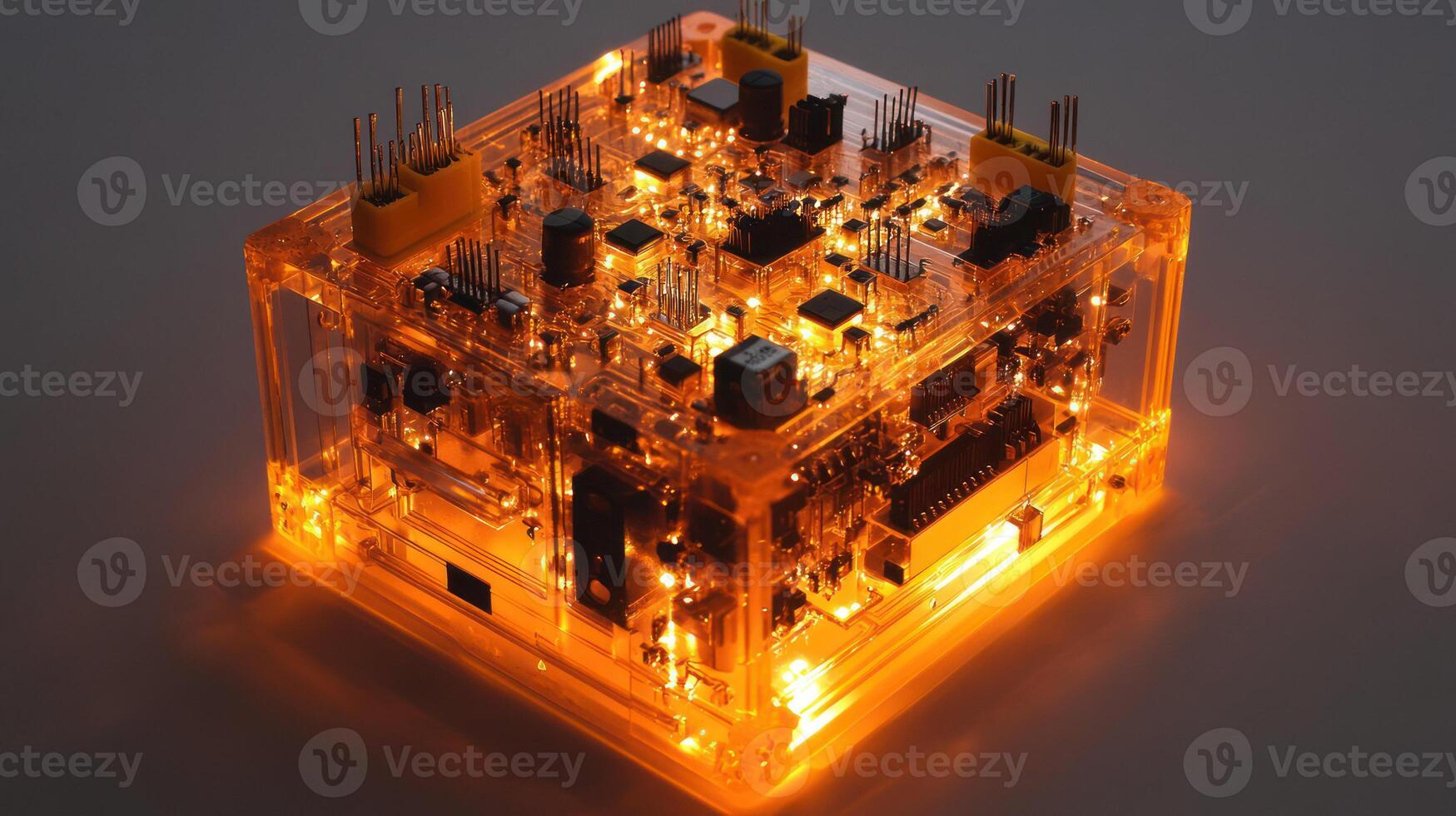 A glowing electronic circuit board displaying innovative technology. photo