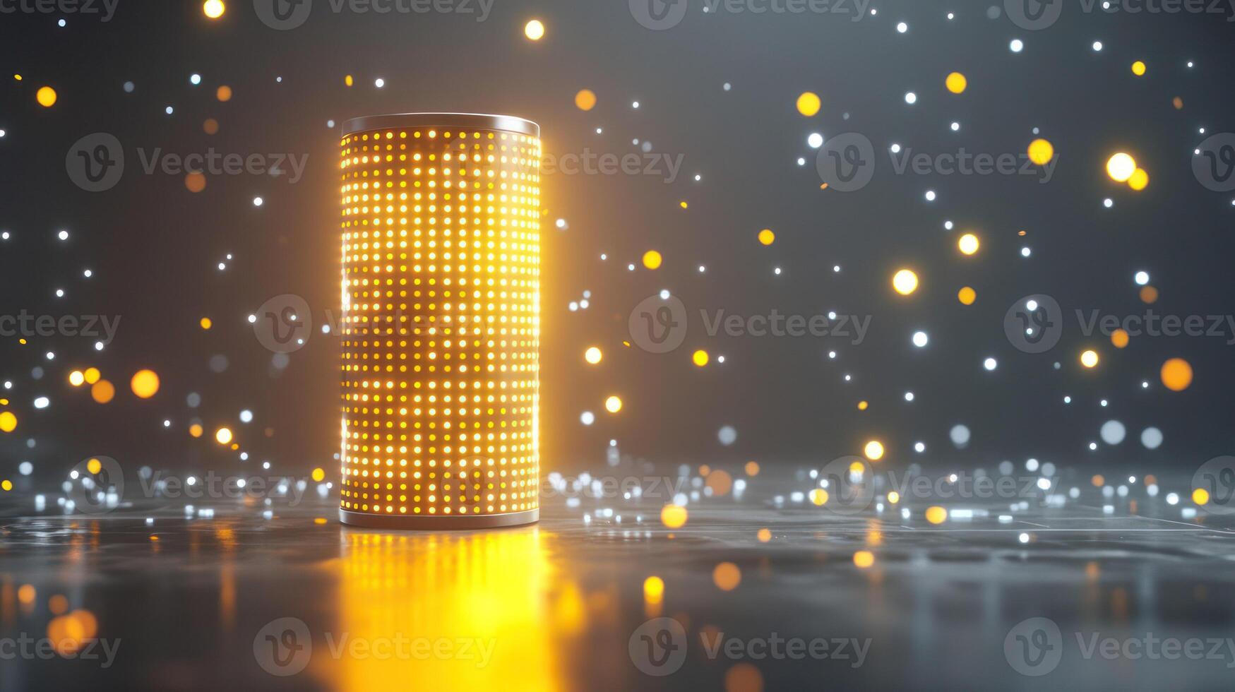 A glowing speaker emits vibrant light in a modern, dynamic atmosphere. photo