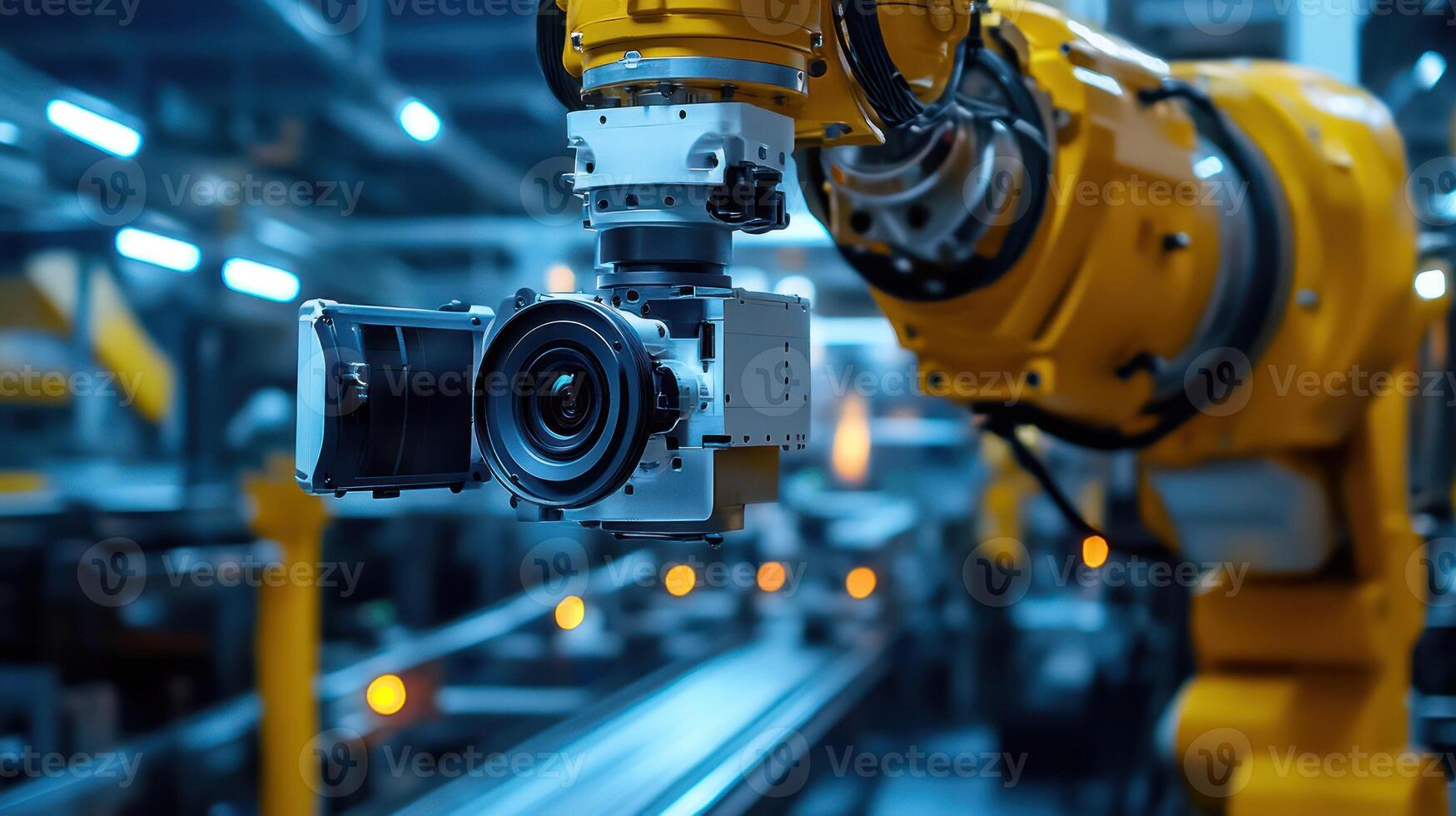 A robotic arm equipped with a camera in a modern industrial photo