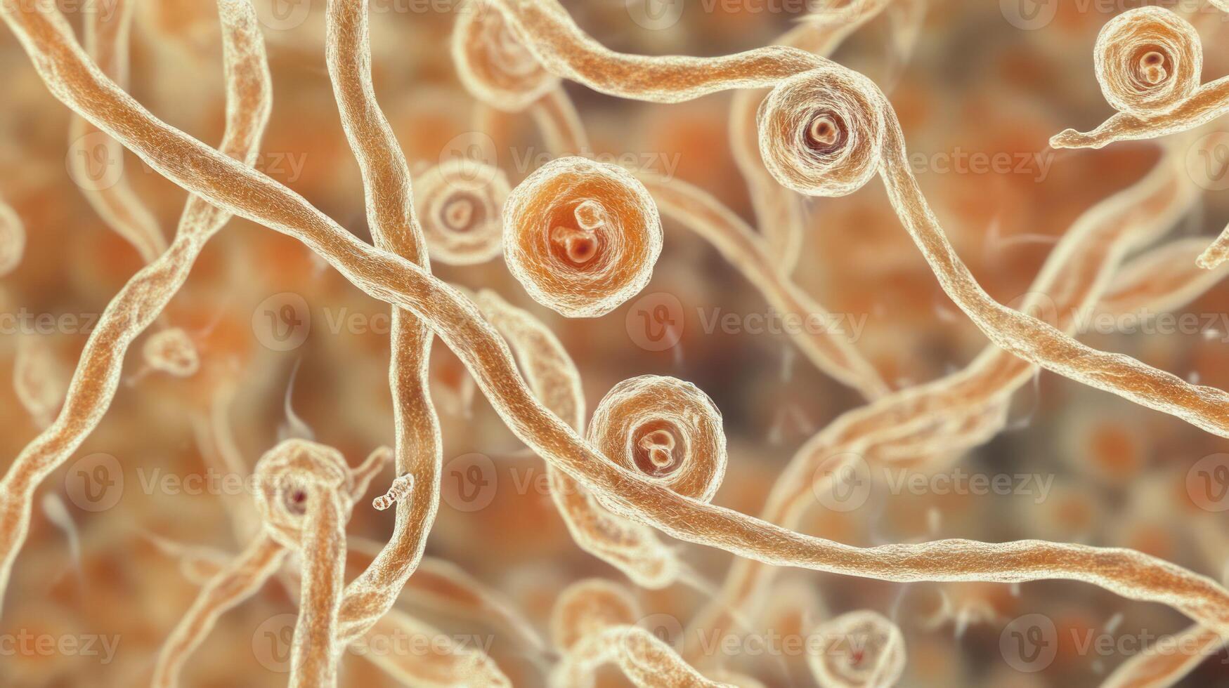 Abstract close up of cellular structures and microbial organisms. photo