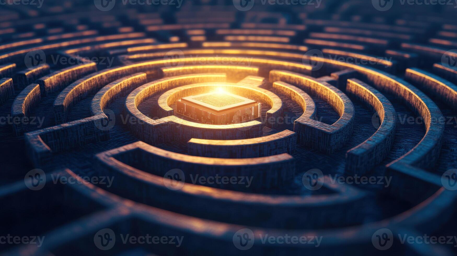 A mesmerizing maze with a glowing center, evoking mystery and exploration. photo