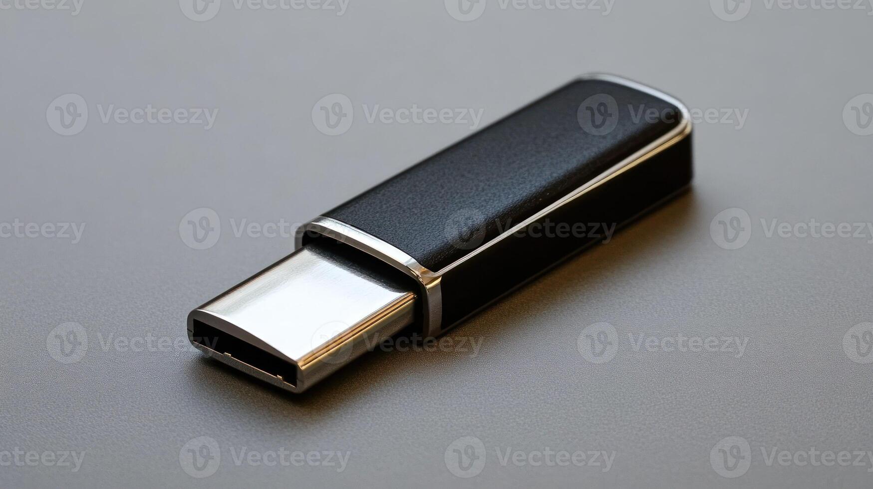 A sleek black USB drive showcasing modern technology and portability. photo