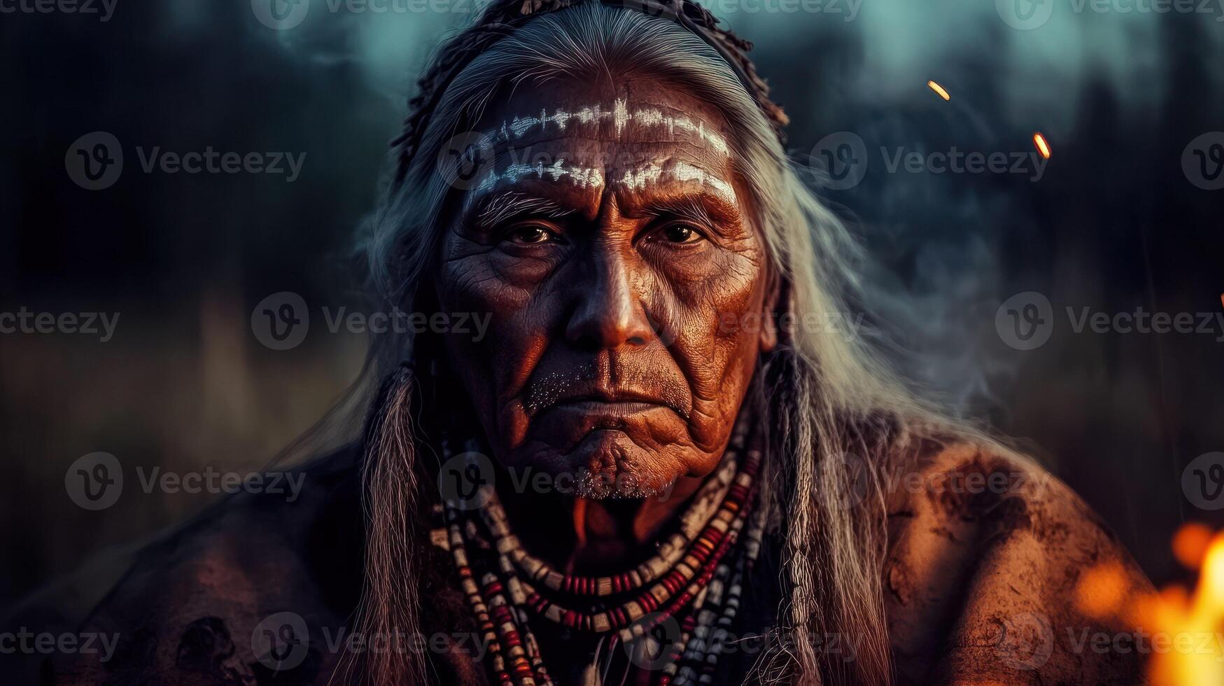 Portrait of a Native American elder, exuding wisdom and cultural pride. photo
