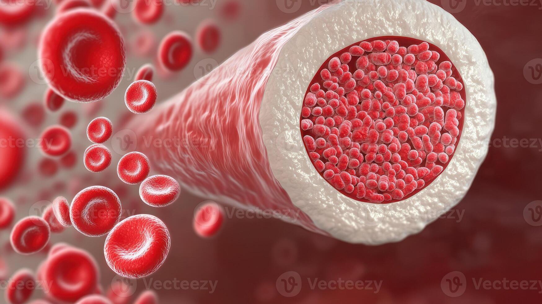 Micro view of red blood cells within a blood vessel. photo