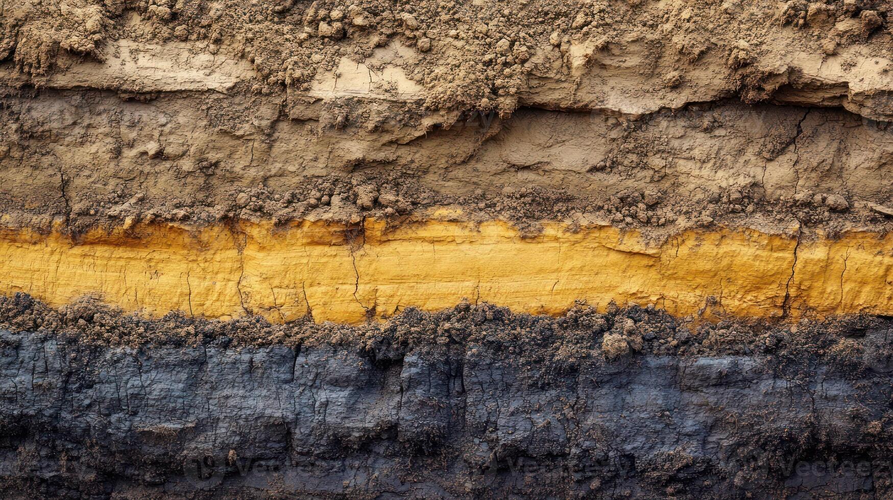 A detailed view of layered soil showcasing natural earth textures. photo