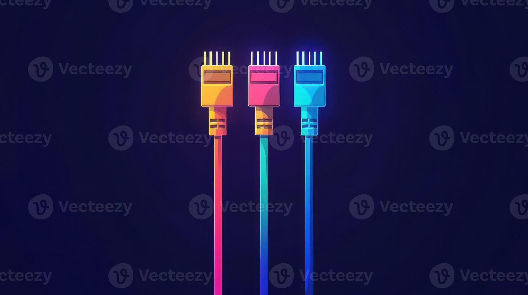 Three vibrant, neon cables on a dark background, symbolizing connectivity. photo