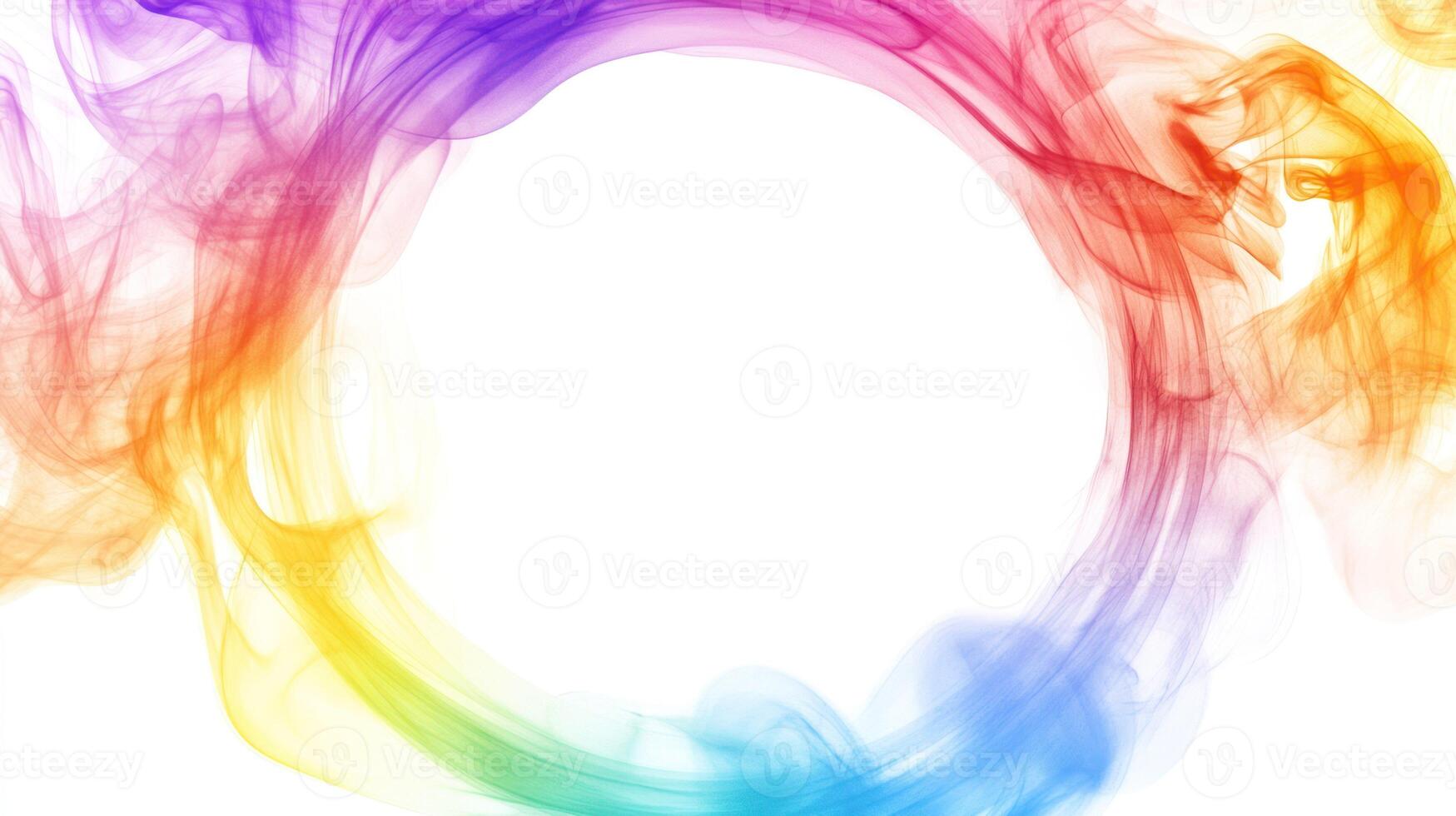 A vibrant, circular smoke design in colorful hues on a white background. photo