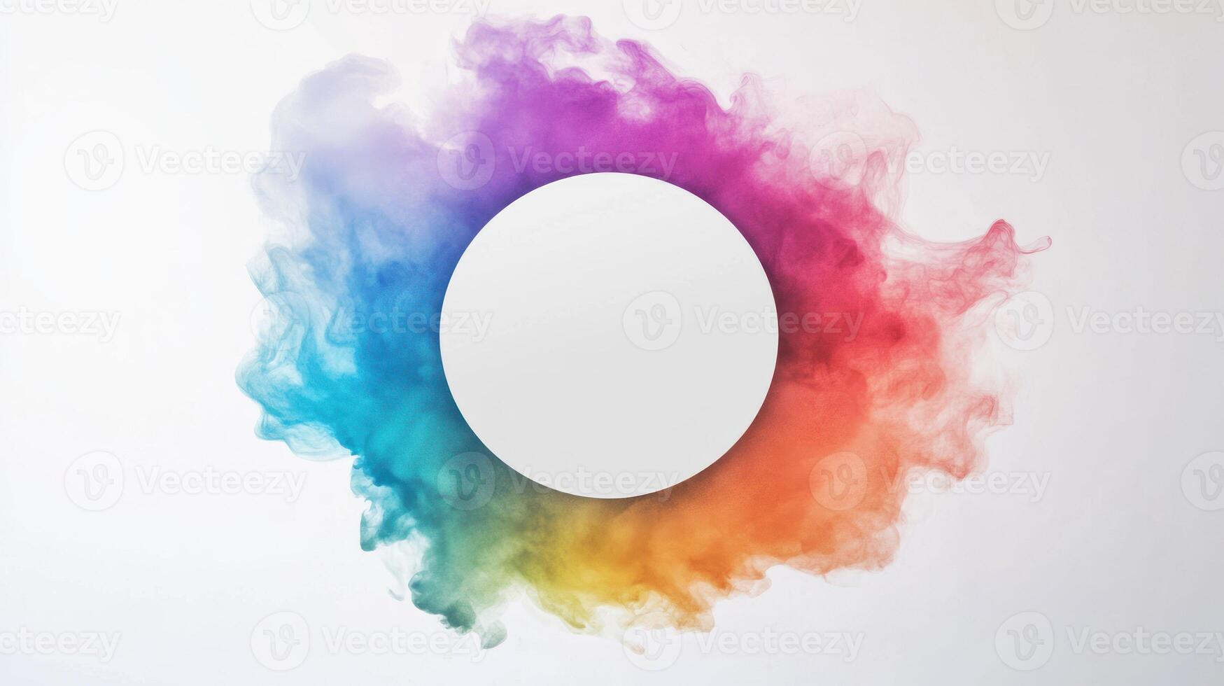 Colorful abstract smoke forms a circular shape on a light background. photo