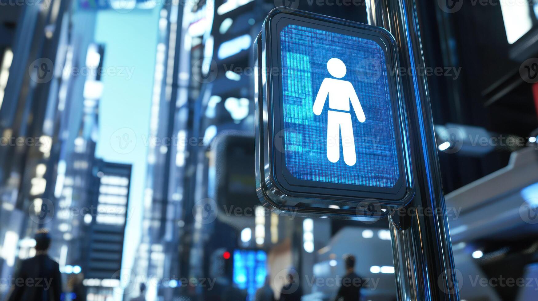 A vibrant urban scene featuring a pedestrian crossing signal. photo